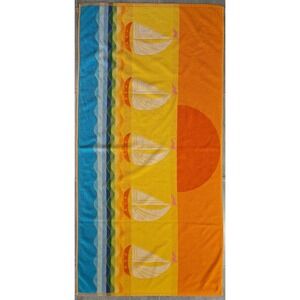 Vintage Seven Seas Nautical Sailboat Beach Towel Orange Yellow Blue 53x27 Brazil